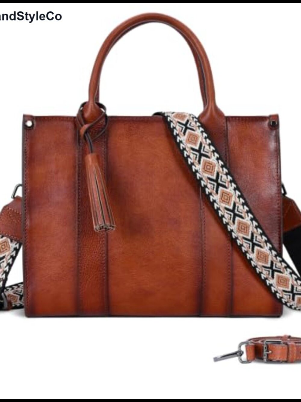 Genuine Leather Tote Bag with Detachable Straps Everyday Shoulder Purse
